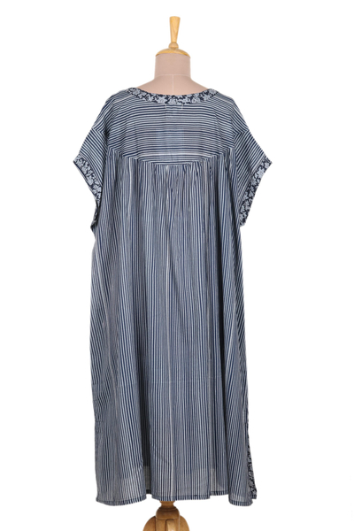 Dark and Light Blue Striped Cotton Caftan Dress - Stripes and Flowers ...