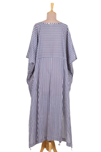 Cotton caftan dress, 'Delhi Stripe' - Relaxed Striped Cotton Caftan Dress