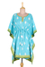 Printed cotton caftan, 'Diamonds Are Forever' - Screen Printed Turquoise Cotton Caftan from India (image 2a) thumbail