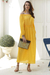 Cotton off-shoulder maxi dress, 'Marigold Muse' - Marigold Yellow Off-Shoulder Maxi Dress (image 2) thumbail