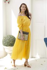 Cotton off-shoulder maxi dress, 'Marigold Muse' - Marigold Yellow Off-Shoulder Maxi Dress