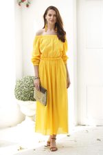 Cotton off-shoulder maxi dress, 'Marigold Muse' - Marigold Yellow Off-Shoulder Maxi Dress