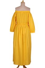 Cotton off-shoulder maxi dress, 'Marigold Muse' - Marigold Yellow Off-Shoulder Maxi Dress