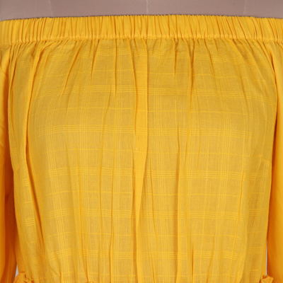 Cotton off-shoulder maxi dress, 'Marigold Muse' - Marigold Yellow Off-Shoulder Maxi Dress