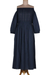 Cotton off-shoulder maxi dress, 'Midnight Muse' - Midnight Blue Cotton Maxi Dress from India (image 2a) thumbail