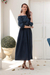 Cotton off-shoulder maxi dress, 'Midnight Muse' - Midnight Blue Cotton Maxi Dress from India (image 2b) thumbail