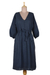 Cotton midi dress, 'Midnight Muse' - Deep Blue Cotton Midi Dress from India (image 2a) thumbail