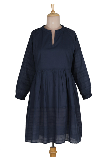 Cotton babydoll dress, 'Midnight Mischief' - Navy Blue Cotton Short Babydoll Dress