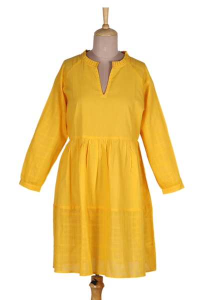 Cotton babydoll dress, 'Marigold Mischief' - Short Cotton Babydoll Dress in Yellow