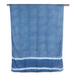 Cotton shawl, 'Dabu Blue' - Blue and White Mud Resist Striped Block Print Cotton Shawl