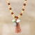 Beaded wood and quartz long pendant necklace, 'Delhi Diversity' - Artisan Crafted Beaded Wood and Quartz Necklace