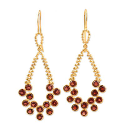Gold plated garnet dangle earrings, 'Brilliant Tears in Red' - Gold Plated Sterling Silver Garnet Teardrop Dangle Earrings
