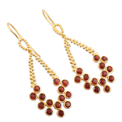 Gold plated garnet dangle earrings, 'Brilliant Tears in Red' - Gold Plated Sterling Silver Garnet Teardrop Dangle Earrings