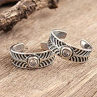 Leaf Pattern Sterling Silver Toe Rings from India,'Leafy Texture'