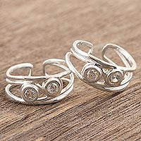 Sterling silver toe rings, 'Cute Sparkle' - Sterling Silver and CZ Toe Rings Crafted in India