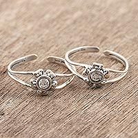 Anillos para los dedos de los pies de plata de ley, 'Gorgeous Blooms' - Anillos para los dedos de los pies de plata de ley con diseño floral de la India