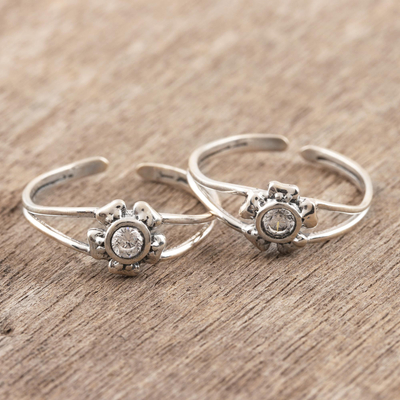 Sterling silver toe rings, 'Gorgeous Blooms' - Floral Design Sterling Silver Toe Rings from India