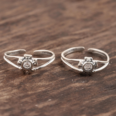 Sterling silver toe rings, 'Gorgeous Blooms' - Floral Design Sterling Silver Toe Rings from India