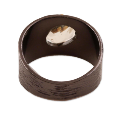 Gold accented prasiolite single-stone ring, 'Sparkle in the Darkness' - Gold Accented Prasiolite Single-Stone Ring from India