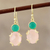 Gold plated onyx and quartz dangle earrings, 'Spring Palette' - Pink and Green Gemstone Earrings in 18k Gold Plated Sterling