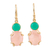 Gold plated onyx and quartz dangle earrings, 'Spring Palette' - Pink and Green Gemstone Earrings in 18k Gold Plated Sterling thumbail