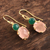 Gold plated onyx and quartz dangle earrings, 'Spring Palette' - Pink and Green Gemstone Earrings in 18k Gold Plated Sterling (image 2b) thumbail