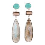 Multi-gemstone dangle earrings, 'Creative Allure' - Multi-gemstone Dangle Earrings from India