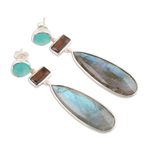 Multi-gemstone dangle earrings, 'Creative Allure' - Multi-gemstone Dangle Earrings from India