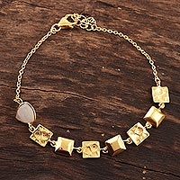 Gold plated rainbow moonstone link bracelet, 'Golden Plaza'