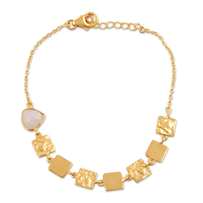 Gold plated rainbow moonstone link bracelet, 'Golden Plaza' - 18k Gold Plated Rainbow Moonstone Bracelet