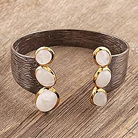 Gold accented rainbow moonstone cuff bracelet, 'Golden Rainbow' - Gold Accented Rainbow Moonstone Cuff Bracelet from India