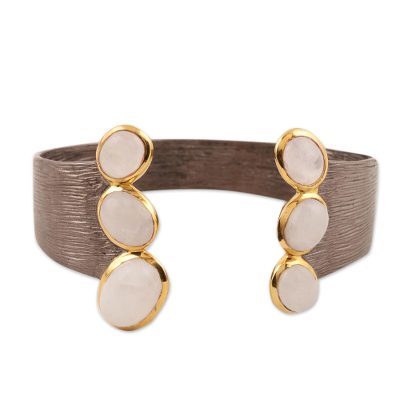 Gold accented rainbow moonstone cuff bracelet, 'Golden Rainbow' - Gold Accented Rainbow Moonstone Cuff Bracelet from India