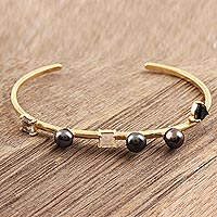 Gold plated multi-gemstone cuff bracelet, 'Style and Grace'