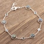 Labradorite and blue topaz station bracelet, 'Majestic Mist' - Labradorite and Blue Topaz Station Bracelet from India