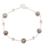 Labradorite and blue topaz station bracelet, 'Majestic Mist' - Labradorite and Blue Topaz Station Bracelet from India