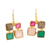 Vergoldete Ohrhänger mit mehreren Edelsteinen - Vergoldete quadratische Ohrhänger mit mehreren Edelsteinen aus Indien