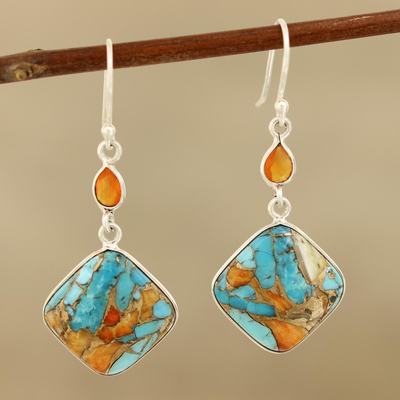 Carnelian dangle earrings, Colorful Kites