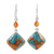 Carnelian dangle earrings, 'Colorful Kites' - Carnelian and Composite Turquoise Sterling Silver Earrings thumbail