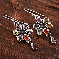 Multi-gemstone dangle earrings, 'Rainbow Bright'