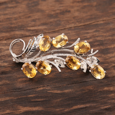 Citrine brooch pin, 'Brilliant Bouquet' - Rhodium Plated Sterling and Citrine Brooch Pin