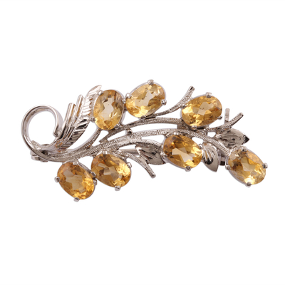 Rhodium Plated Sterling and Citrine Brooch Pin