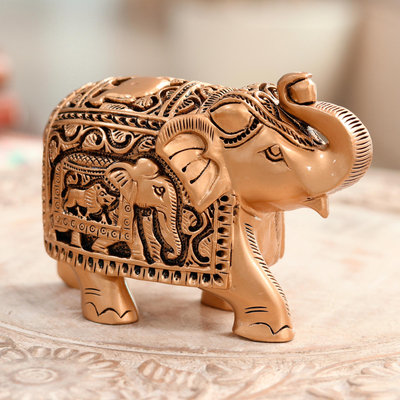 Wood sculpture, 'Regal Golden Elephant' - Golden Elephant Sculpture from India