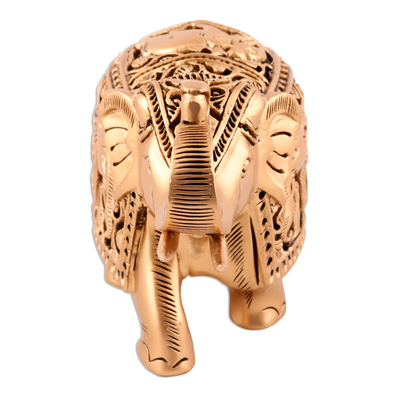 Wood sculpture, 'Regal Golden Elephant' - Golden Elephant Statuette from India