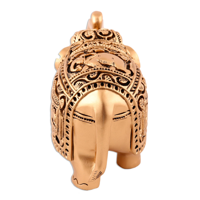 Wood sculpture, 'Regal Golden Elephant' - Golden Elephant Statuette from India