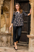 Embroidered silk tunic, 'Magical Midnight' - Embroidered Black Silk Tunic from India thumbail