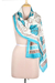Silk scarf, 'Beautiful Betel Leaf' - India Block Print Ivory Silk Scarf with Brown and Turquoise