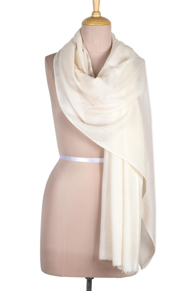 Wool and silk blend shawl, 'Warm Alabaster' - Artisan Designed Wool and Silk Blend Alabaster SHawl