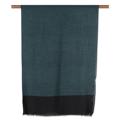 Wool and silk blend shawl, 'Starry Skies' - Woven Wool and Silk Shawl in Turquoise and Black