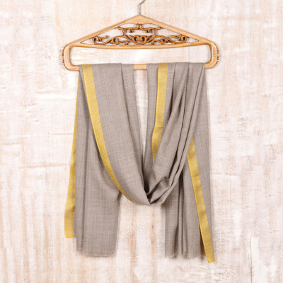 Wool and silk blend shawl, 'Sun and Clouds' - Indian Artisan Crafted Grey and Yellow Wool Shawl