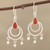 Carnelian and cultured pearl dangle arrings, 'Firelight's Glow' - Sterling Silver, Carnelian and Cultured Pearl Dangle Earring (image 2) thumbail